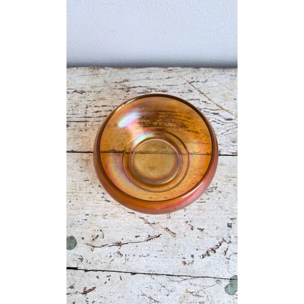 Vintage Marigold Carnival Glass Iridescent Small Round Bowl 5